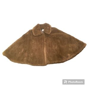 Y2k East 5th Dark Brown Faux Fur Middle Clip Shawl / Cape, Size S